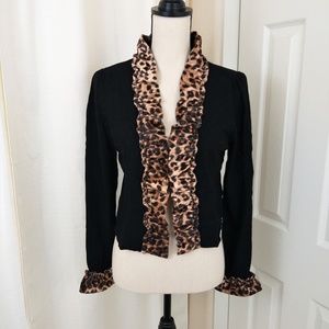 INC Open Cardigan Sweater Ruffle Animal Print PL